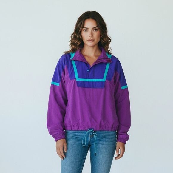 L.L.Bean Jackets & Blazers - VTG L.L.Bean Anorak Windbreaker Jacket Womens L Purple Blue Quarter-Zip Retro